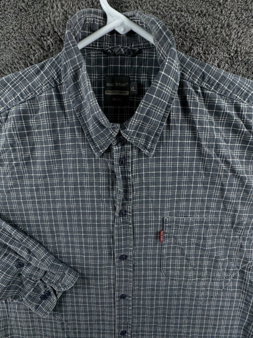 Big Star XL Plaid Long Sleeve Button Up Travis Shirt Men Blue White Adult